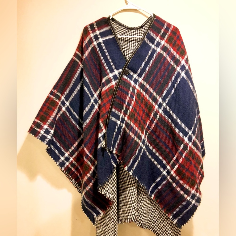 One Size Fits all reversible shawl (plaid and houndstooth)